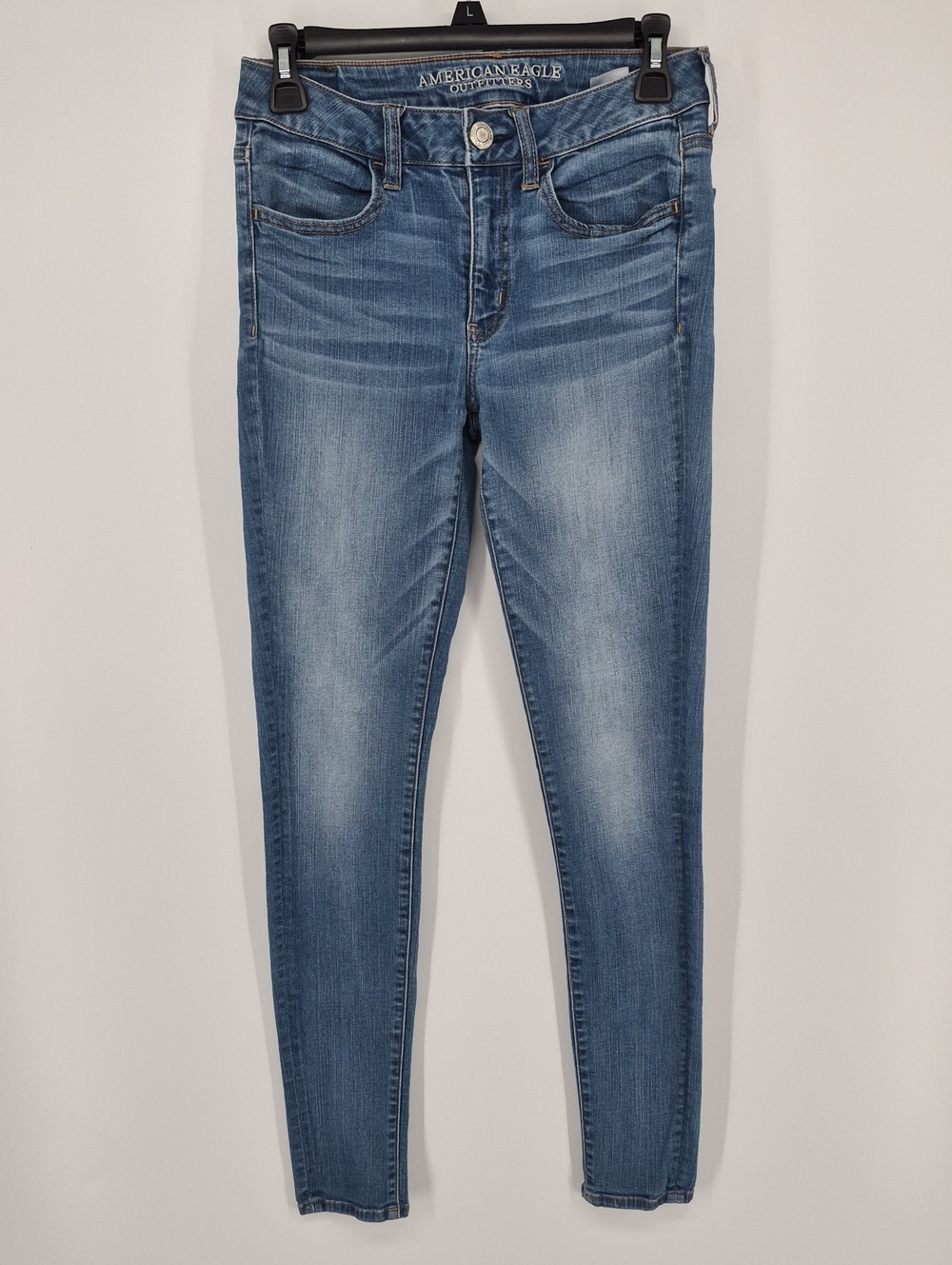 American Eagle Super Stretch 6 Long Skinny Jeans Med Wash Low Rise Jeggings